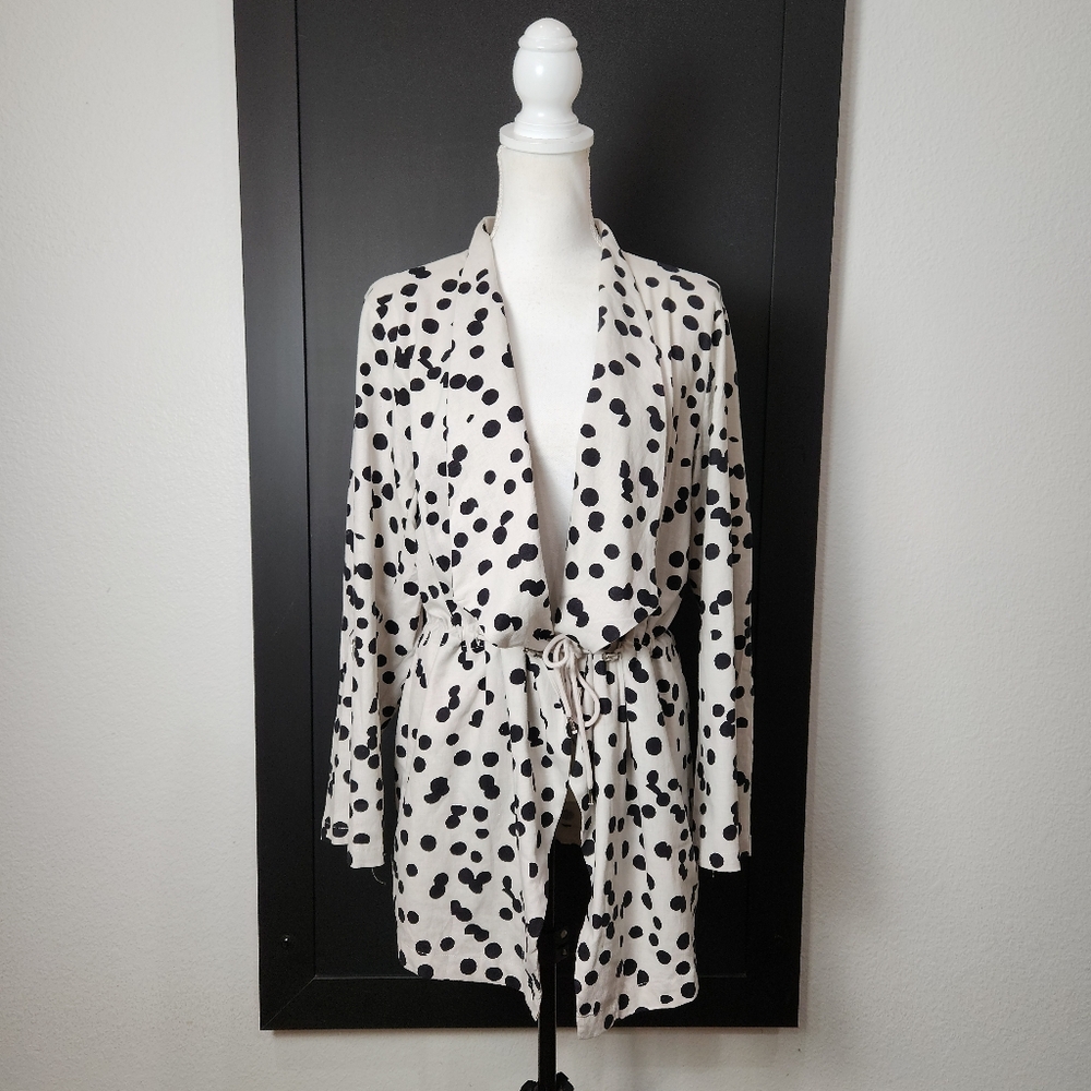 NWY $118 T TAHARI POLKA-DOT LIGHTWEIGHT ROLL UP SLEEVE JACKET SIZE LARGE